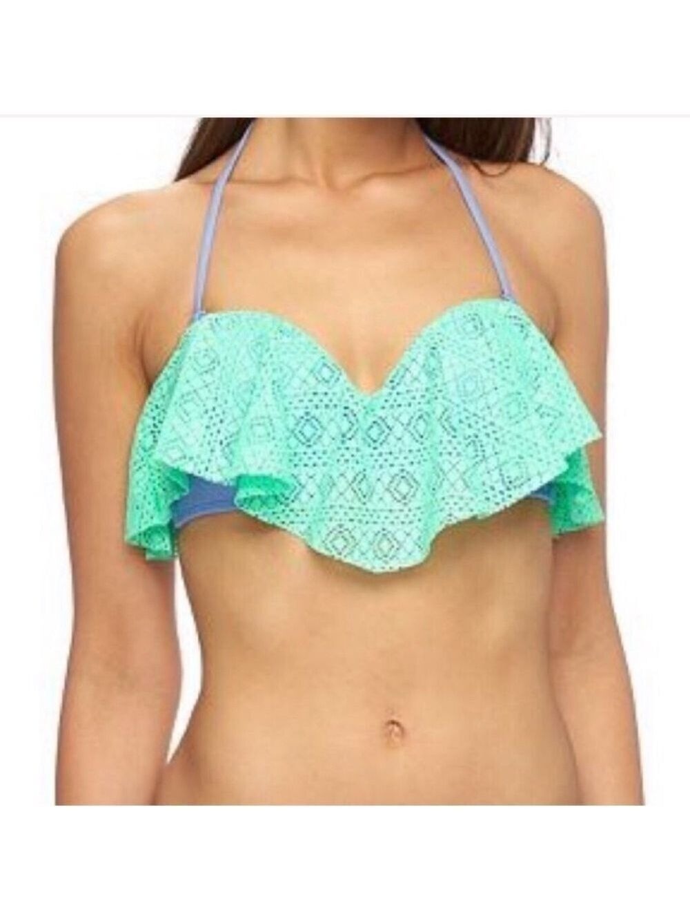 Crochet detail flounce hem bandeau bikini top size M